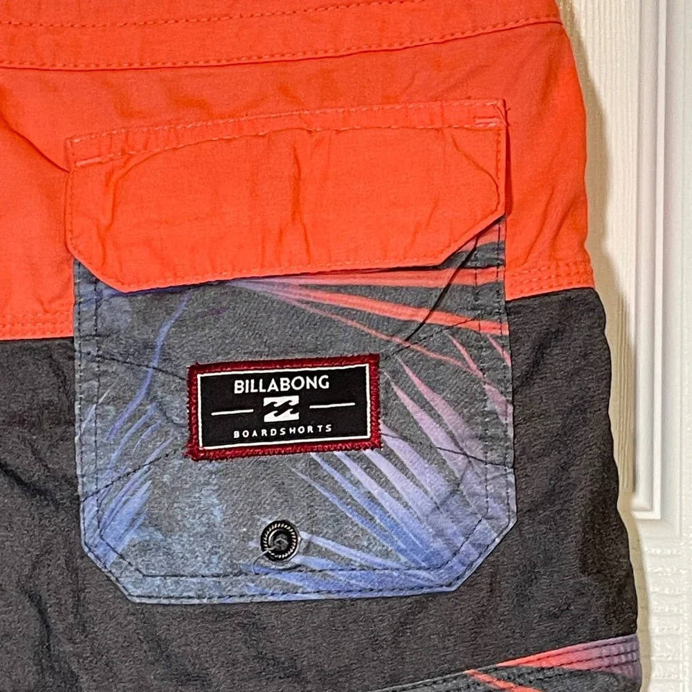 Billabong Lo Tides Mens Board Shorts Orange Black Tropical Palm M127FTLP Size 28